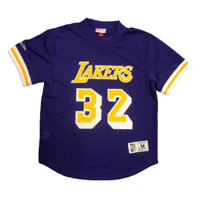 Men's Los Angeles Lakers Earvin Johnson #32 Mitchell&Ness Purple Name And Number Mesh Top - jerzelite