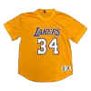 Men's Los Angeles Lakers Shaquille O'Neal #34 Mitchell&Ness Yellow Name And Number Mesh Top - jerzelite