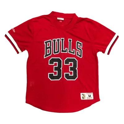 Men's Chicago Bulls Scottie Pippen #33 Mitchell&Ness Red Name And Number Mesh Top - jerzelite