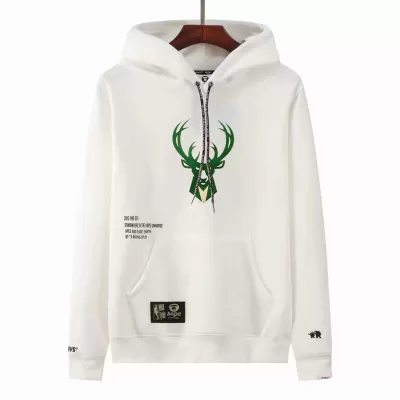 Men's Aape x Milwaukee Bucks White Hoodie - jerzelite