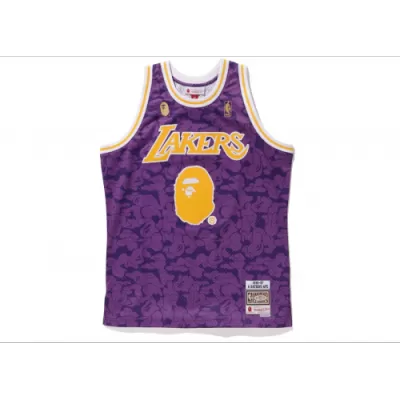 BAPE x Mitchell & Ness Lakers ABC Purple Basketball Swingman Jersey - jerzelite