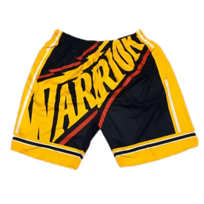 Men's Golden State Warriors Black&Yellow Mesh NBA Shorts - jerzelite